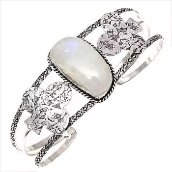 Moonstone Gemstone Handmade Silver Jewelry Cuff Bracelets 7 Adjustable