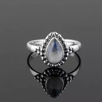 Кольцо из цельного серебра 925 пробы с лунным камнем, женское кольцо, дизайнерское кольцо ручной работы, кольцо с камнем рождения 6