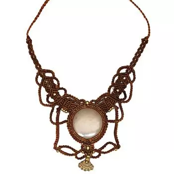 Moonstone Macrame Necklace Handmade Natural Bohemian Gemstone Pendant Crystal