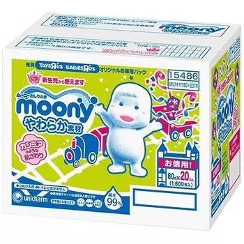 Moony baby wipes soft material refill 80 sheets x 20 pack (1600 sheets)
