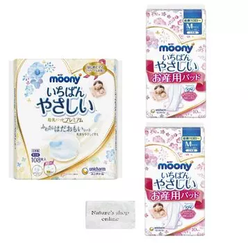 Прокладки для кормления грудью Moony Premium 108 шт. x 1 шт. Прокладки для ухода за беременными Moony M day afterpartum 10 шт. x 2 шт. Послеродовые 2 вида в ассортименте Всего