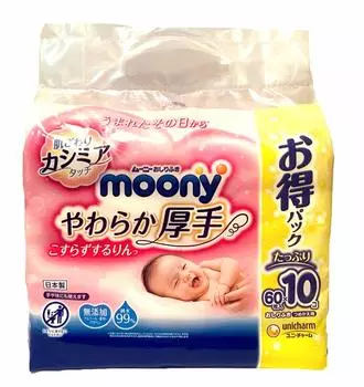 moony Rin 600 листов x [Влажные салфетки] Мягкие, толстые, не царапающие сменный блок, (60 10)