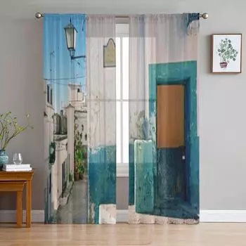 Moorish Street In A Small People In The Alpujarra Chiffon Sheer Curtains for Living Room Bedroom Window Voiles Tulle Curtain 135W x 114H(cm)