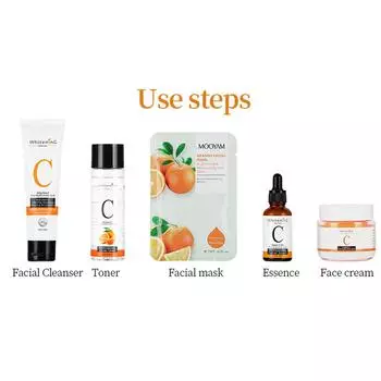 MOOYAM Vitamin C Set Набор для осветления витамином C, набор для увлажнения витамином C, 5 предметов коричневый