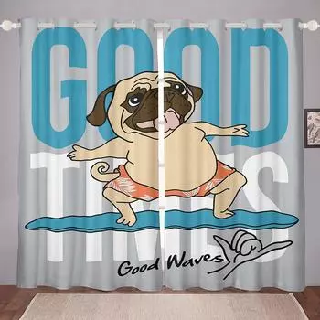 Мопсы Комната Затемнение Шторы Высокие Затемняющие Шторы для Спальни Милые Животные Тема Шторы для Детей Мальчиков Девочек Затемняющие Шторы W55 X H120cm X 2&HOOK