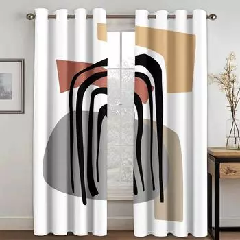 Morand Abstract Geometric art Modern Boho Aesthetic Eleganc Drape Window Curtains for Living Room Bedroom Kitchen 2 Pieces Decor 100W160H(CM)40x63in&Hook