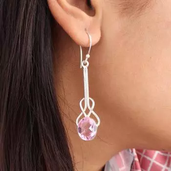 Морганит Драгоценный камень Ювелирные изделия из серебра 925 пробы Ручной работы Стильные серьги 1,76 EE-171-4