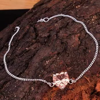Морганит, нано-сапфировые украшения, подвеска в виде сердца, серебряные украшения, серебряный браслет-цепочка, браслет ручной работы, персиковый
