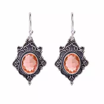 Morganite 925 Sterling Silver Earring V849, Peach Earring, Oval Earring, Valentin s Day Gift, Gift For Her, Birthday Gift, Handmade Jewelry, Silver Je