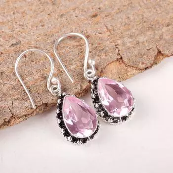 Morganite Gemstone 925 Sterling Silver Handcrafted Drop/Dangle Earrings 1.41 EE-97-12
