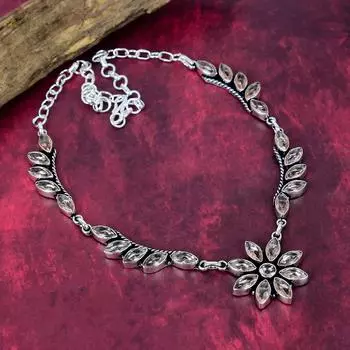 Morganite Handmade Gemstone Necklace, 925 Solid Sterling Silver Necklace Antique Jewelry, Gift For Love