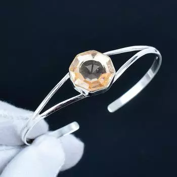 Morganite Hexagon Gemstone Handmade Cuff Bangle 925 Sterling Silver Cuff Bangle, Morganite Bracelet For Wife, Unisex Bangle For Gift 7 жёлтый