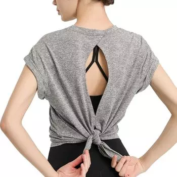 MORGEN SKY Yoga Backless Yoga Open Bow Short Perfect for and YJ018 Women s Top, Shirt, Back, Tie, Quick-Drying, Moisture-Wicking, Sleeve, Yoga,