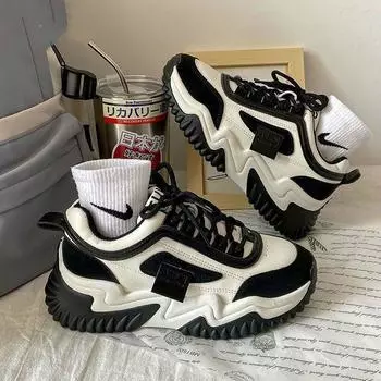 Mori dad shoes women s muffin soles increase in height and show thin feet Korean version fashion foreign style leisure sports show height breathable 35 хаки