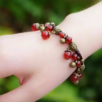 Mori ethnic style hand-woven agate bracelet female retro bohemian fruit bell fringed pendant hand rope
