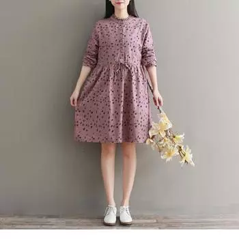 Mori Girl женское весенне-осеннее платье с принтом листьев хлопковое платье с длинными рукавами темно-синее розовое элегантное мини-платье L темно-синий