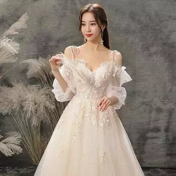 Mori Light Свадебное платье Новое свадебное платье невесты со шлейфом French Hepburn Slim Vibrato Sling Свадебное платье женское маленькое S