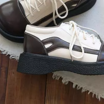 Mori литературные и художественные ретро туфли на круглой платформе со шнуровкой и большим носком 2025 JK универсальные форменные туфли маленькие кожаные туфли одинарные туфли женские 35 коричневый