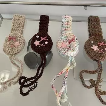 Mori маленькая звезда бант элемент ремешок из шерсти шерстяные наушники женские осень и зима теплые вязаные наушники тепло для ушей average size темно-коричневого