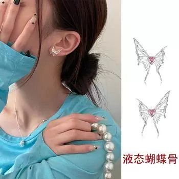 Mori маленькие свежие жидкие серьги-гвоздики в форме бабочки сладкие розовые серьги-гвоздики из циркония с нишевым дизайном из серебра 925 silver needle