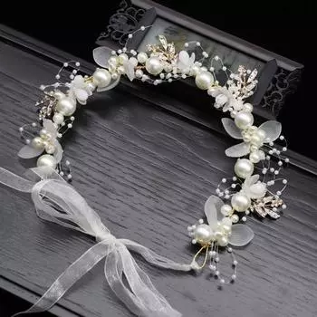Mori Pink Wreath Head Flower Headband, Flower Wreath Pearl Headband, Bridal Crown Европейский детский головной убор