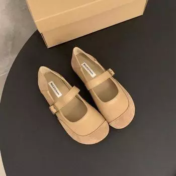 Mori retro Mary Jane round head single shoes women s 2024 new light mouth suede one-word buckle with skirt single shoes 35 коричневый