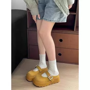 Mori retro thick-soled bag head slippers for women s outer wear 2025 new one-word buckle lazy one pedal to increase the height by half 35