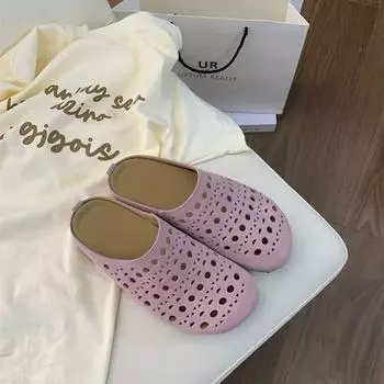 Mori retro thick-soled bag head slippers for women s outer wear 2025 new fashion hollow lazy one-pedal half slippers 35 жёлтый