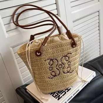 Mori Соломенная Плетеная Сумка Женская Модная Ретро Сумка-тоут Текстурная Сумка Подмышки Плетеная Сумка хаки
