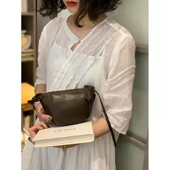 Mori Style Vintage Shell Brushed Shoulder Large Artsy Soft Cafe Cowhide (Can t Put Big Cell Phone)