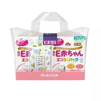 Morinaga E Baby Eco Raku Pack Refill 1600 г x 2 пакета x 2 В комплекте с призом в виде порошка для детей от 0 месяцев до 1 года (400г коробки) [Заменитель молока] жёлтый