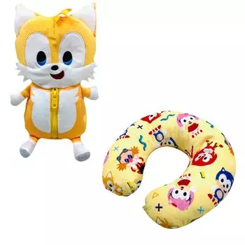 MORIPiLO Sonic Tails Подушка для шеи Плюшевая для шеи Соник Моришита Подушки (Подушка-трансформер) Подушка, Ёжик, Желтый, 25x35см, Персонаж,