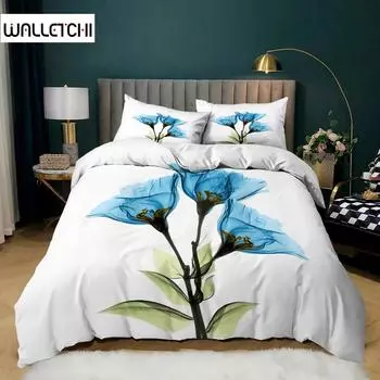 Morning Glory пододеяльник комплект постельного белья Queen King Size Blue Morning Glory 2/3 шт мягкий микрофибровый комплект постельного белья с цветочной тематикой пододеяльник EU single(135x200cm)