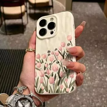 Морщины и неровности на поверхности мобильного телефона, защитный матовый чехол из ТПУ с цветочным принтом и тюльпанами, мягкий силиконовый чехол iPhone 7 чёрный