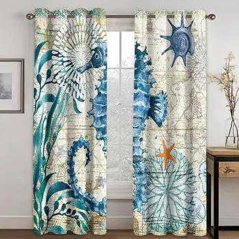Морская Черепаха Океан Животный Пейзаж D Шторы Для Гостиной Спальни Балкона Пейзаж Шторы Для Кухни 100W160H(CM)40x63in&Hook