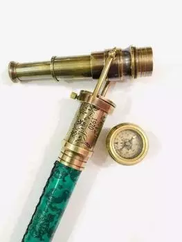 Морская латунная ручка телескопа со шпионской гравировкой и дизайнерской кожаной тростью 39 Inch коричневый