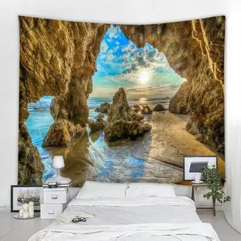 Морская вода Пещера Пейзаж Гобелен Природа Сверхъестественное Мастерство Таинственная Пещера Настенный Гобелен Спальня Комната Эстетика Домашнее Украшение 100X75CM