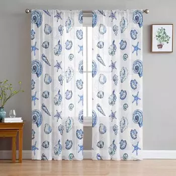 Морская звезда и ракушка Коралловые Ретро оконные тюлевые шторы для гостиной, спальни, отеля, роскошное украшение, прозрачные шторы 135W x 114H(cm)