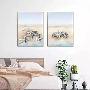 Морская звезда Краб Акварельная живопись Печать Холст Плакат Абстрактное настенное искусство Морской пляж Пейзаж Картины для комнаты Домашний декор Cuadros 21x30cm No Framed