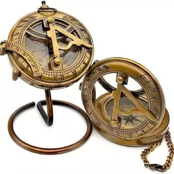 Морские латунные солнечные часы Компас 7,62 см с подставкой для дисплея Push Open Compass Античная отделка Солнечные часы Подарки на день рождения, День матери и т. д.