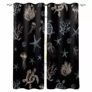 Морские существа Черепахи Морские звезды Кораллы Медузы Плотные шторы Для Гостиной Спальни Оконные Шторы Домашний Декор W135 x H60cm
