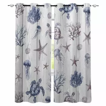 Морские существа Черепахи Морские звезды Кораллы Медузы Плотные шторы Для Гостиной Спальни Оконные Шторы Домашний Декор W135 x H60cm