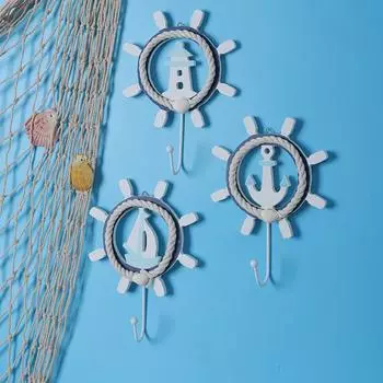 Морской декор ручной работы, деревенский полностью белый декоративный штурвал корабля с морской звездой и крючком Style 1 белый