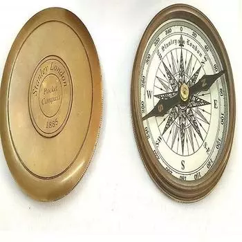 Компас морской Stanley London 1885, латунь, коричневая отделка, 7,62 см