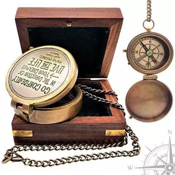 Морской компас Уверенно идите в направлении своей мечты Живите жизнью, которую вы себе представляли Твердый латунный морской компас Деревянная коробка