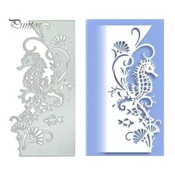 Морской конек, ракушка, рыба, высечка, скрапбукинг, бумага, ремесло, изготовление карт, декор для альбома серебряный