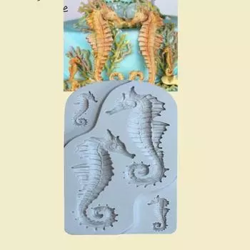 Морской конек, силиконовая форма для шоколада и сахара, помадка, инструмент для торта, украшение своими руками серый белый