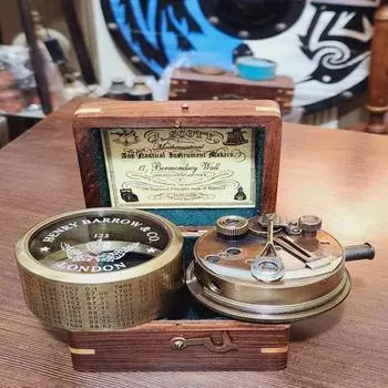 Морской латунный секстант, карманная коробка для морской армии Британской армии, секстант с деревянной шкатулкой от Генри Барроу, Лондон