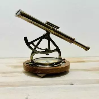 Морской латунный телескоп Алидаде с компасом на базе Подарок на пенсию, подарок для него, подарок для мужа, телескоп для стола, рождественский подарок
