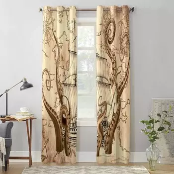 Морской осьминог Ретро оконные шторы для гостиной, спальни, современные кухонные жалюзи, шторы, шторы 135W x 60H(cm) x1